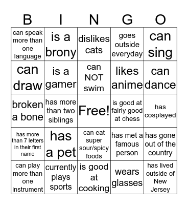 human Bingo Card