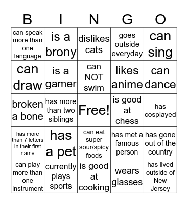 human Bingo Card