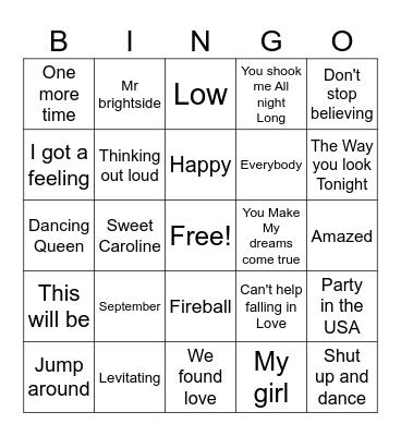WEDDING SONGS Bingo Card