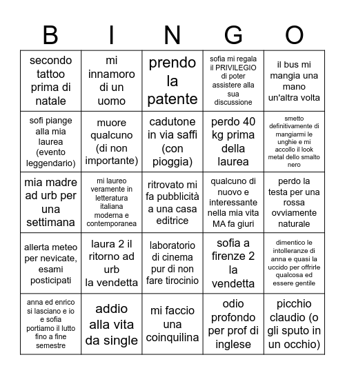 a.a. 2024/2025 Bingo Card