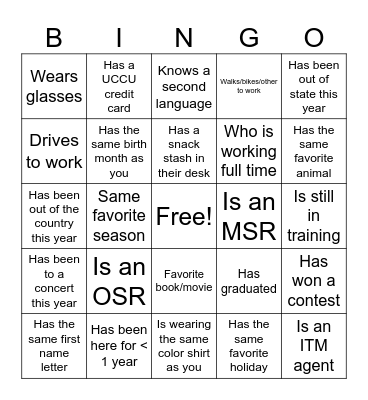 Get-to-know-you Bingo Card