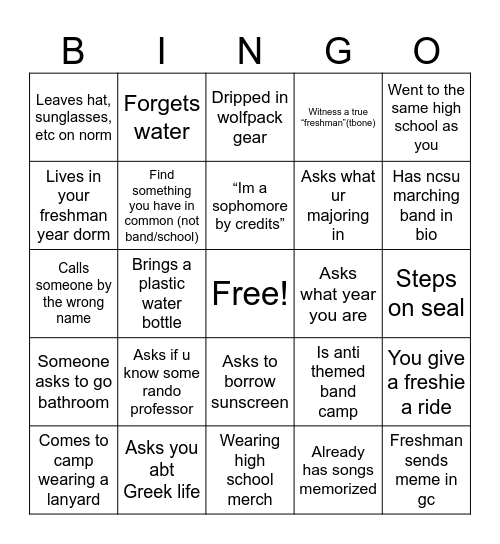 B*nd C*mp 2024 Bingo Card