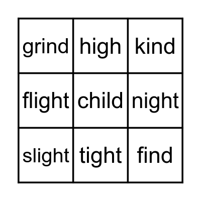 i / igh sound Bingo Card
