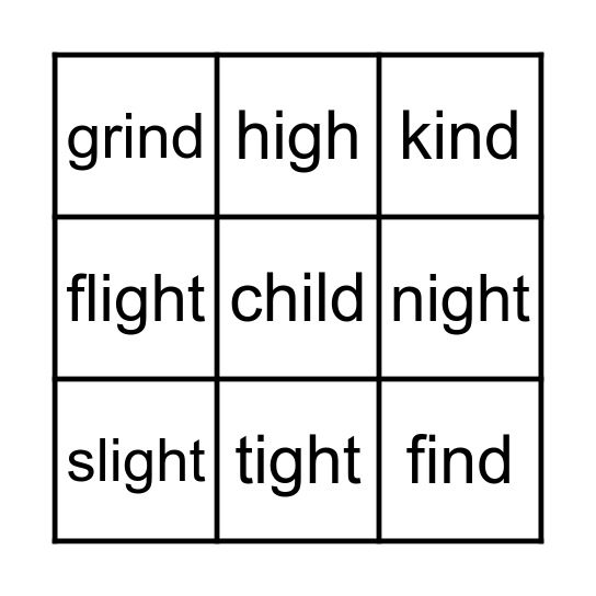 i / igh sound Bingo Card