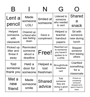 Kindness Bingo Card