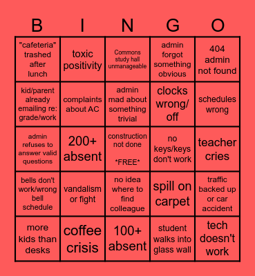 First Day BINGO Card