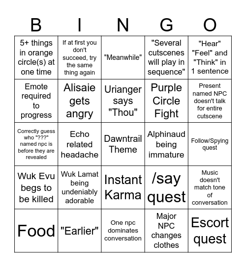 Dawntrail Bingo Card