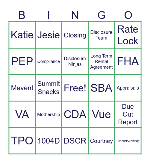 Summit Lingo Bingo Card