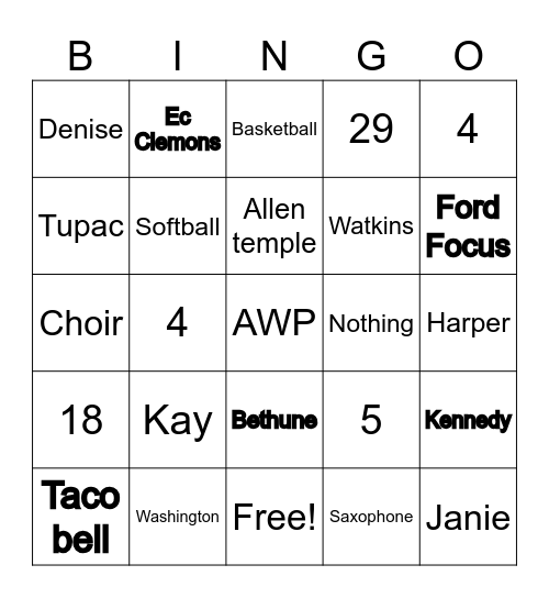 DEE DEE 50th Bingo Card