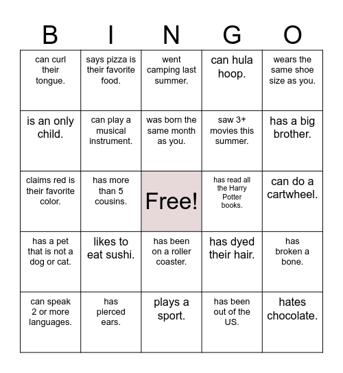 Find Someone Who Bingo Card