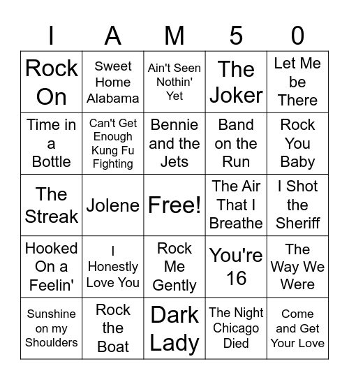 Turned 50 in 2024 Bingo Card