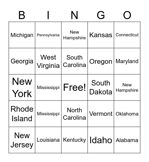 U.S. States Bingo Card