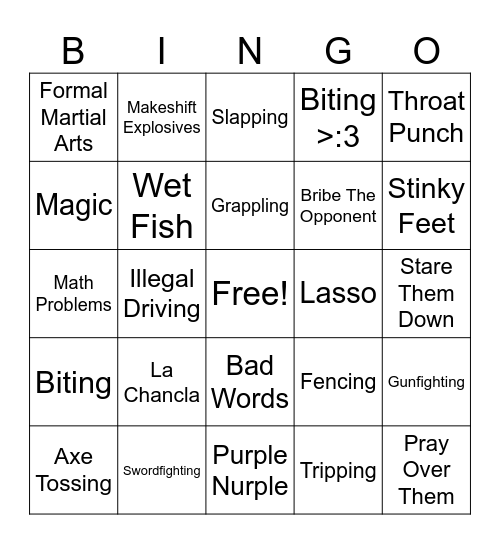 Reliable Fighting Methods Bingo Card