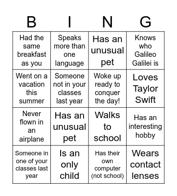 High School Classmate Bingo Card