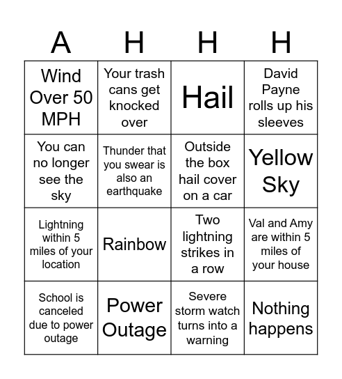 Severe Storm Bingo Card