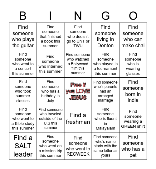 Back to School Bingo Card