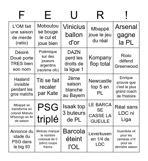 FOOT 2024/2025 Bingo Card