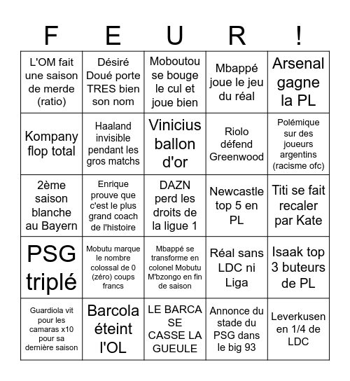 FOOT 2024/2025 Bingo Card