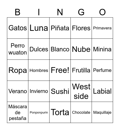 Gustos de la cumpleañera Bingo Card