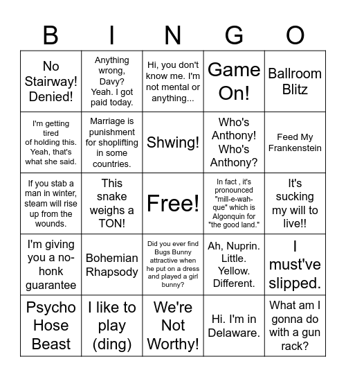 Wayne's World BINGO Card