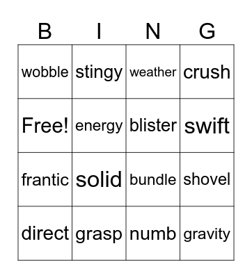 vocabulary Bingo Card