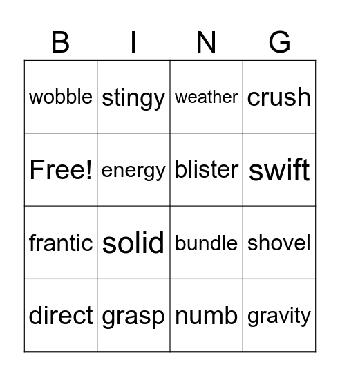 vocabulary Bingo Card