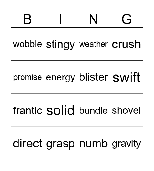 vocabulary Bingo Card