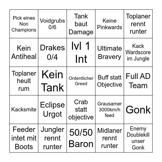 Solo Queue Bingo Card