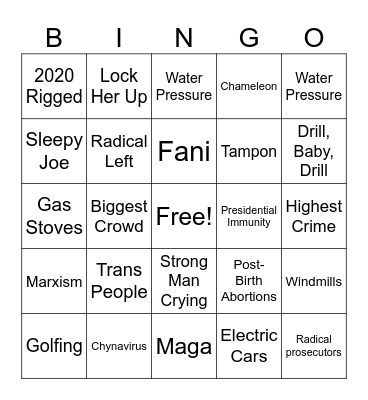 Trump Bingo Card