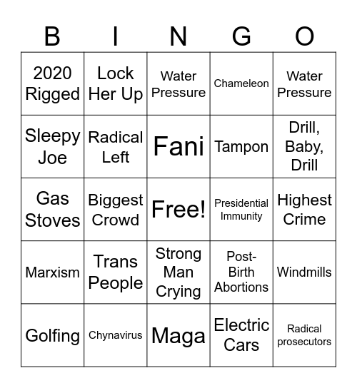 Trump Bingo Card