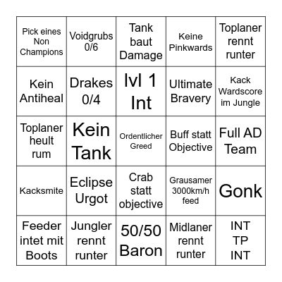 Solo Queue Bingo Card