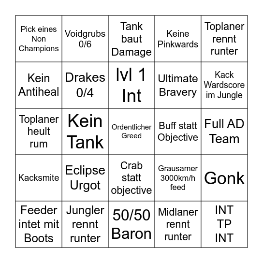 Solo Queue Bingo Card