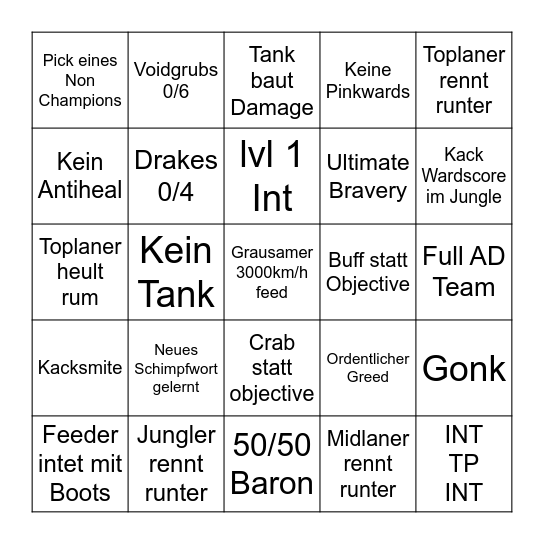 Solo Queue Bingo Card