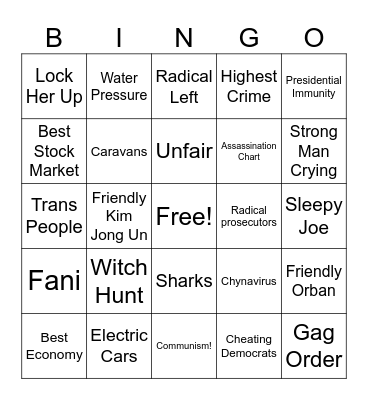 Trump Blather Bingo Card