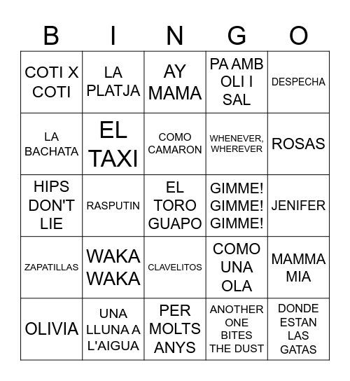 Bingo musical! Bingo Card