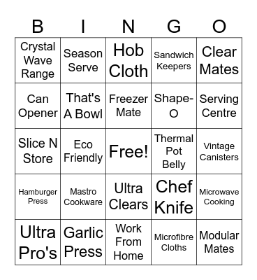 Tupperware Bingo Card