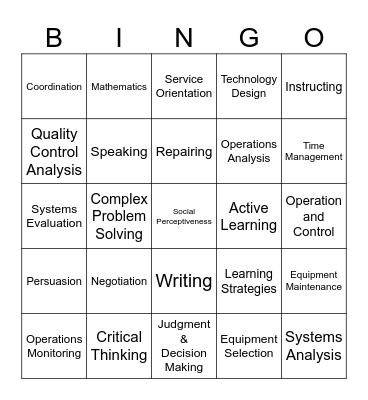 Careers BINGO Card