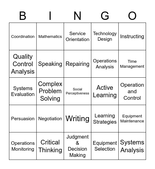 Careers BINGO Card