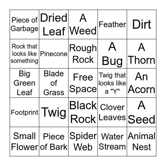 Nature Bingo  Bingo Card