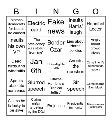 Trump Press Conference Bingo Card