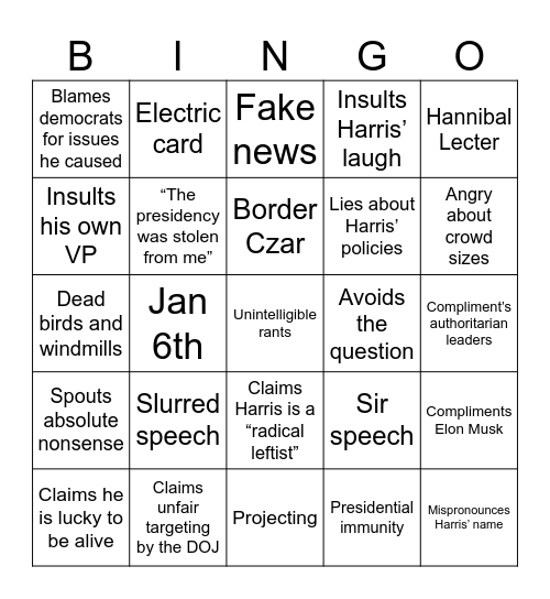 Trump Press Conference Bingo Card