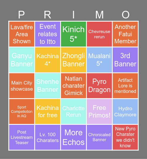 5.0 Livestream Bingo Card