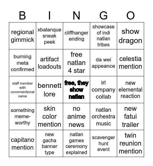 5.0 Livestream Bingo Card