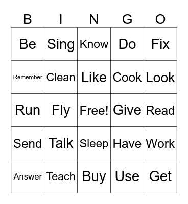 VERBS Bingo Card