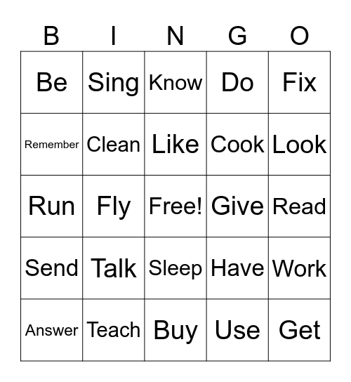 VERBS Bingo Card