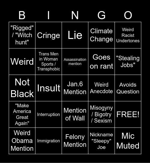 YAY DEBATE :) Bingo Card