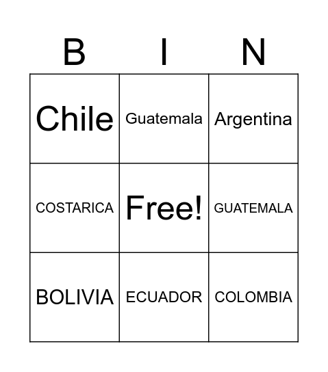 PAISES LATINO AMERICANOS Bingo Card