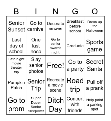 SENIOR YEAR!!! Bingo Card