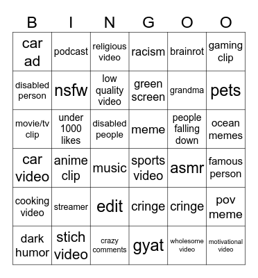 instagram bingo Card