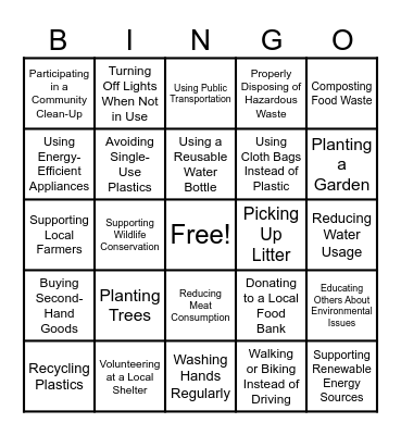 My Behavior Bingo Card